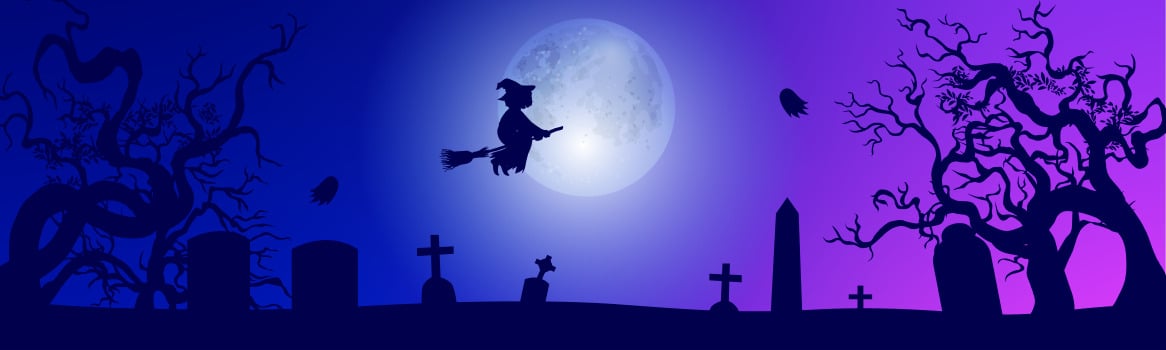 flying witch in cemetery