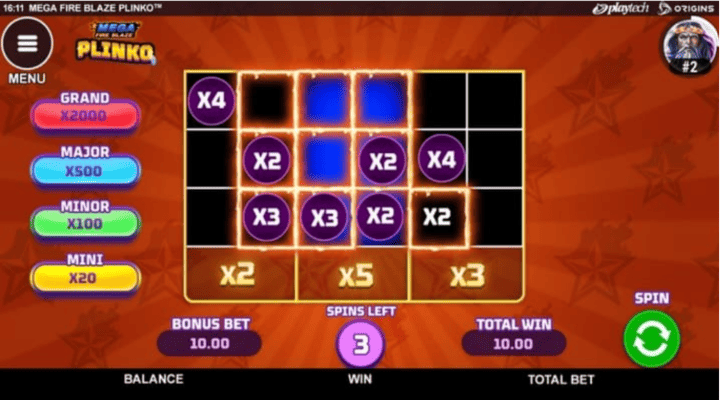 Fonction Fire Blaze de Plinko Mega Fire Blaze de Playtech