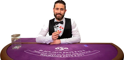 Blackjack dealer at a casino table