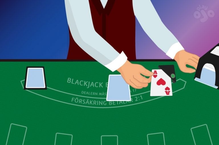 alt="dealer with an Ace up, peeking at their second card by using a peek tool"