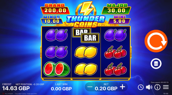 image de la machine à sous en ligne Thunder Coins de Playson sur le casino PlayOJO