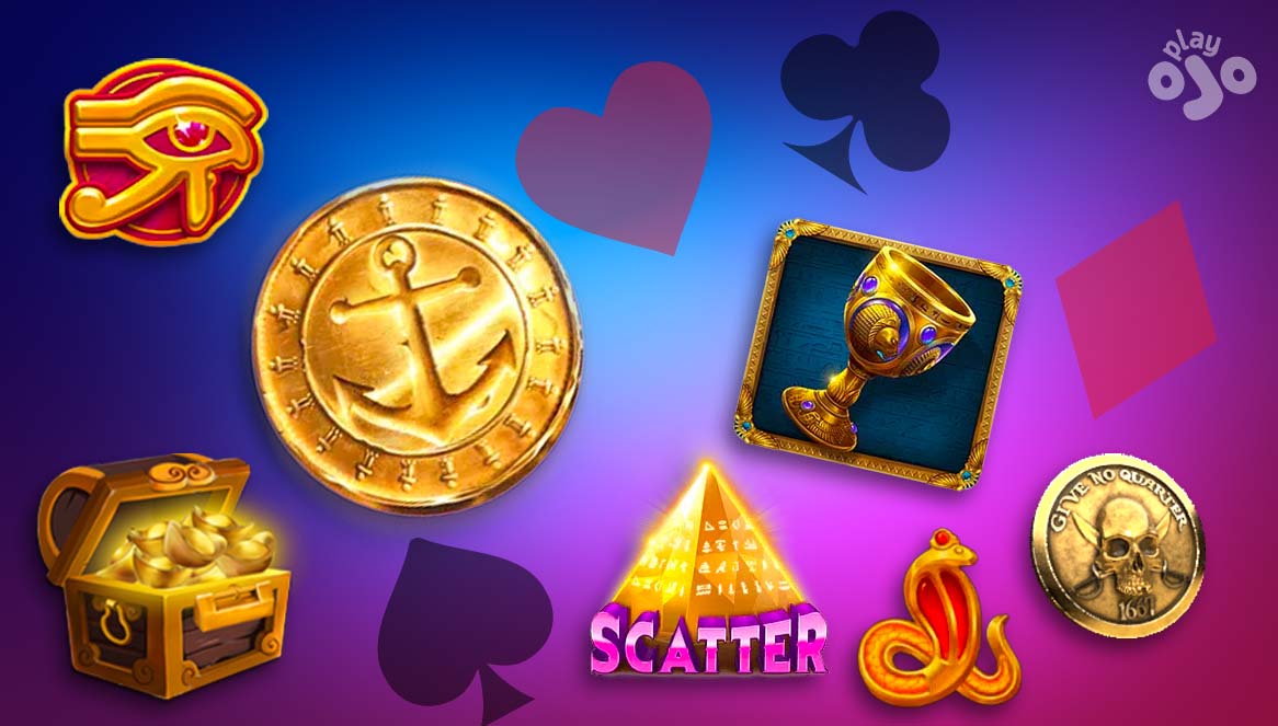pirate symbols, Egyptian hieroglyphic symbols and A-J playing card symbols