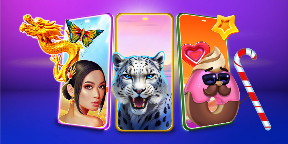 Smartphones con los personajes de los slots viendo de frente a los usuarios
