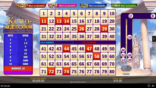 Keno Age of the Gods