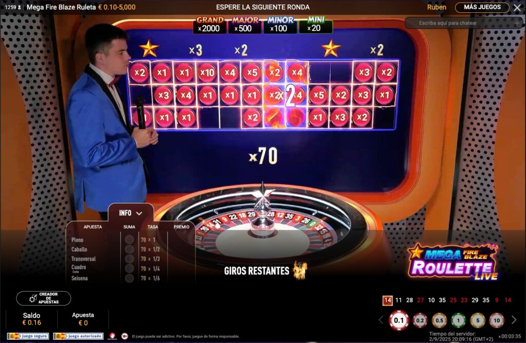 Mega Fire Blaze Roulette Live - Apuestas