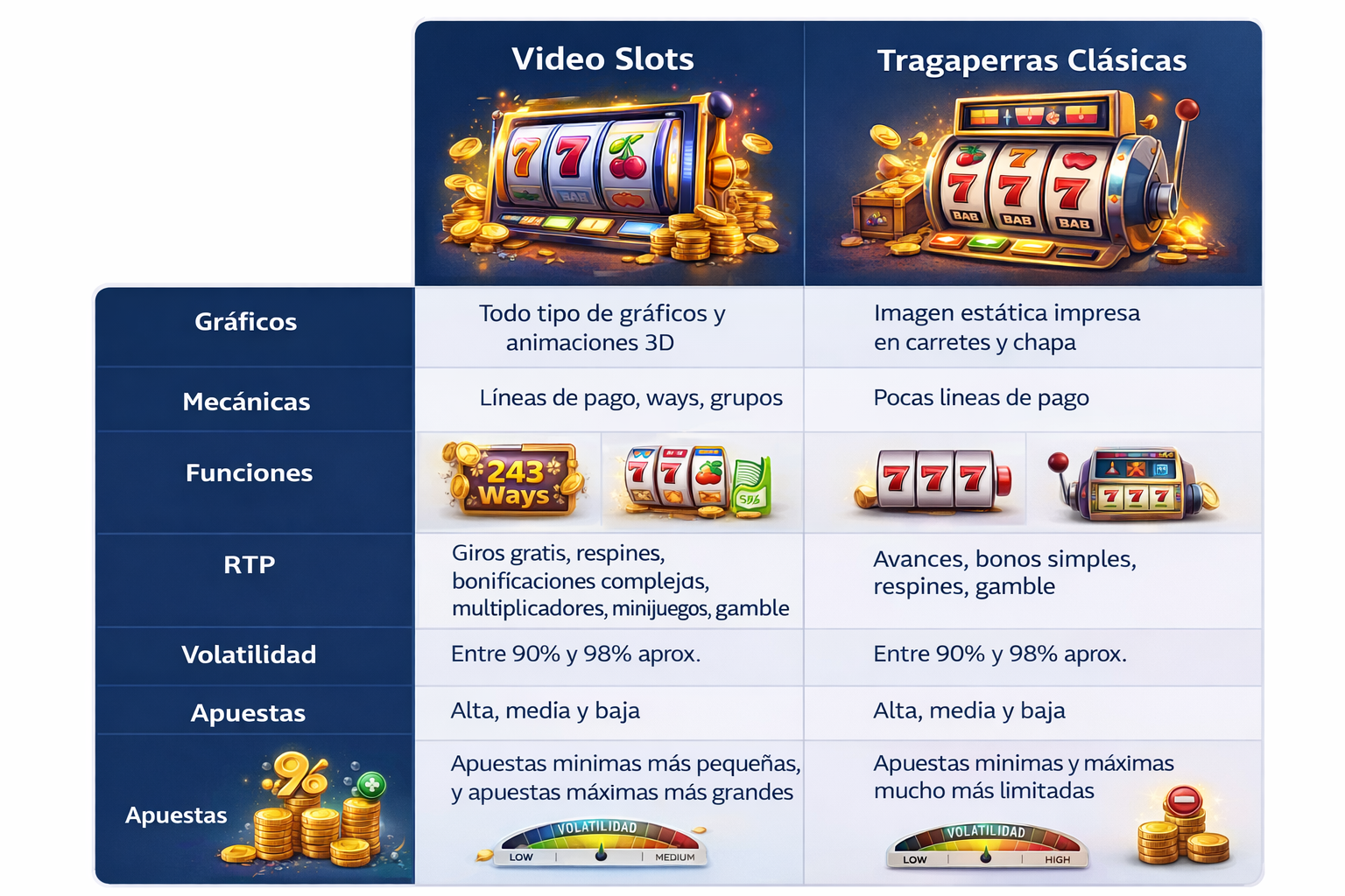 Video Slots Vs Tragaperras Clasicas