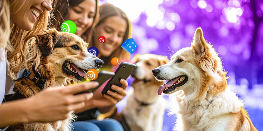 GRUPO DE PERSONAS CON SUS PERRITOS MIENTRAS SUS PERROS ESTÁN JUGANDO EN EL PARQUE Y MIENTRAS LOS DUEÑOS DE LOS PERROS ESTÁN JUNTOS