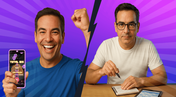 IMAGEN PARTIDA A LA MITAD, EN LA QUE DE UN LADO SE ENCUENTRE AL UZU EMOTIVO Y DEL OTRO UZU ESTRATEGIA; EL EMOTIVO ESTÉ LLORANDO DE FELICIDAD Y NERVIOS POR ACABAR DE GANAR EN PLAYUZU Y EL ESTRATEGA TENGA ENFRENTE UN CUADERNO COMO SI ESTUVIERA ESTUDIANDO SUS MOVIMIENTOS Y TENGA LENTES