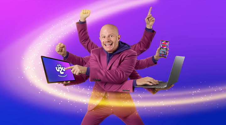 FACUNDO CON MUCHAS MANOS, LA CUAL TENGA ALREDEDOR DE 20 MANOS, LA CUAL EN CADA UNA DE SUS MANOS TENGA O UNA COMPUTADORA O UN TELÉFONO, COMO SI ESTUVIERA EN CADA UNO JUGANDO O HACIENDO ALGUNA ACCIÓN DENTRO DE PLAYUZU