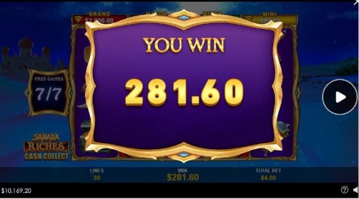 Resultado final de giros gratis en Sahara Riches Cash Collect