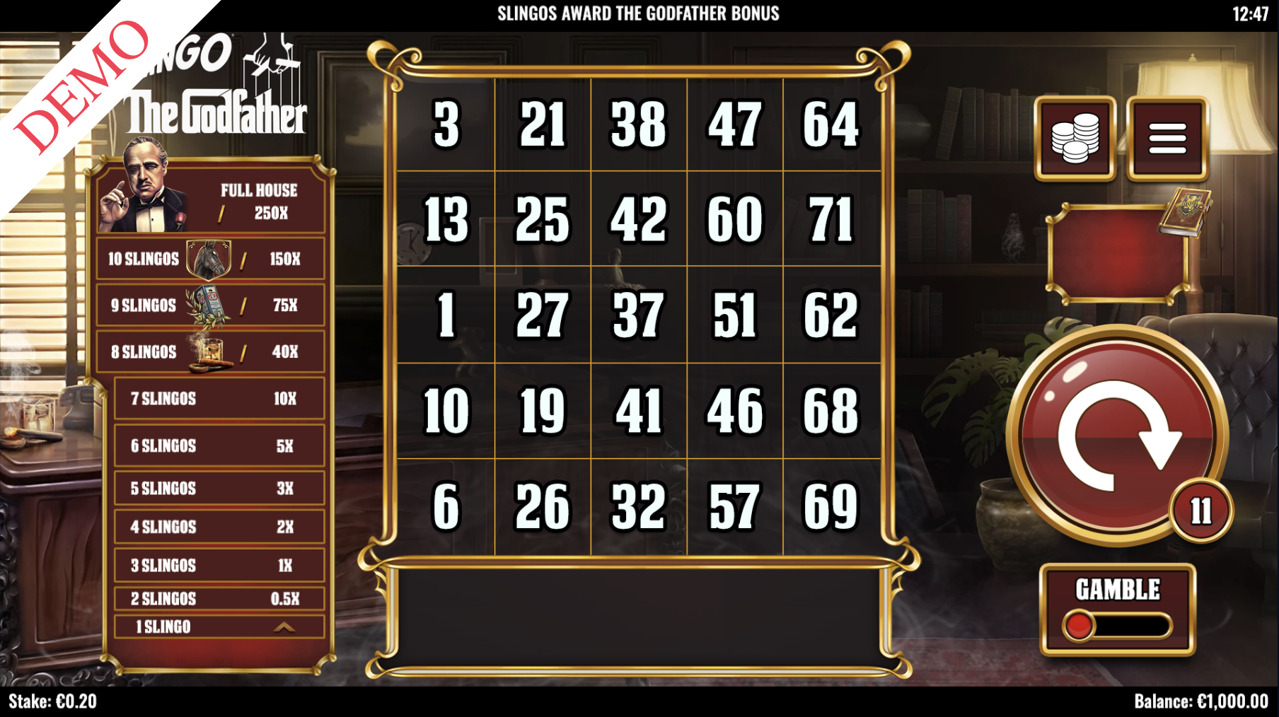 Slingo The Godfather Slot Screenshot 1