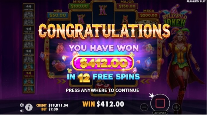 Resultado final de giros gratis en Wild Wild Joker
