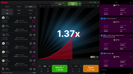 Interface de Aviator mostrando aposta dupla e ranking
