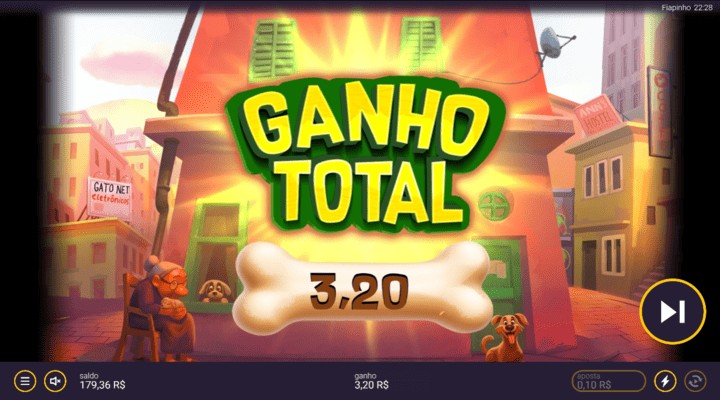Tela com o ganho total do bônus Free Spins em Fiapinho slot 