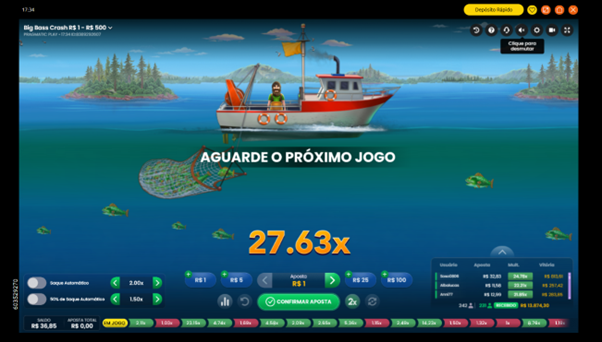 Tela do crash game Big Bass Crash