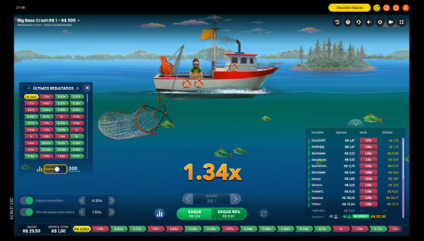 Big Bass Crash com ranking, &uacute;ltimos resultados e ferramentas de saque ativadas