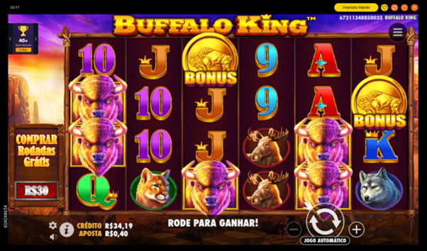  Tela do jogo base do slot Buffalo King 