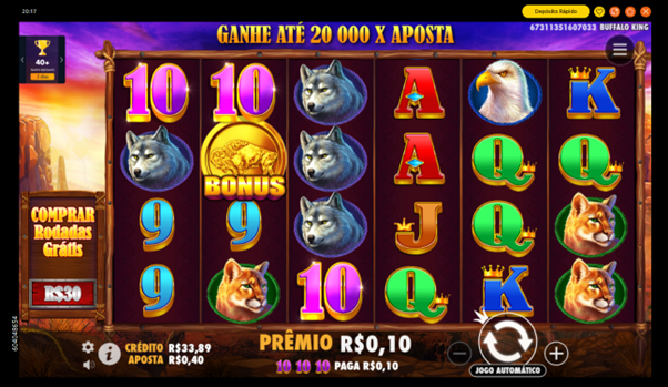 Combina&ccedil;&atilde;o vencedora de s&iacute;mbolos 10 no slot Buffalo King 