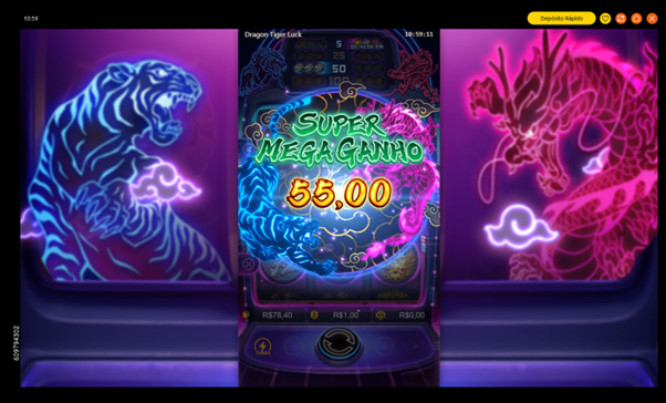 Tela de an&uacute;ncio de pr&ecirc;mio no Dragon Tiger Luck. 