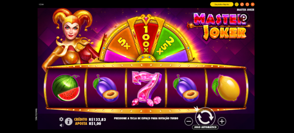Tela principal do slot Master Joker com roda de multiplicadores ativa
