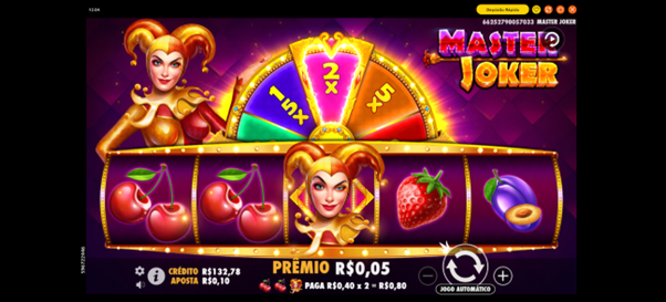 Interface do Master Joker com combina&ccedil;&atilde;o premiada com Wild e multiplicador 2x ativo 