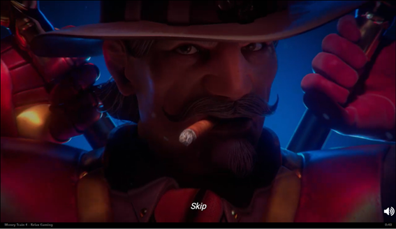 Cena da anima&ccedil;&atilde;o de abertura do slot Money Train 4 com um dos personagens do slot, o cowboy de charuto.