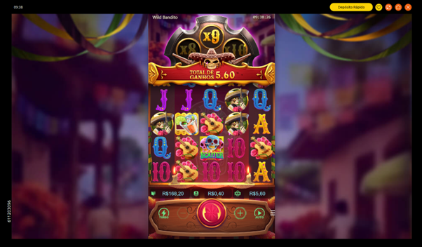 Tela do jogo base de Wild Bandito exibindo multiplicador x9 ativo, combina&ccedil;&atilde;o de vit&oacute;ria em andamento e s&iacute;mbolo scatter vis&iacute;vel. 