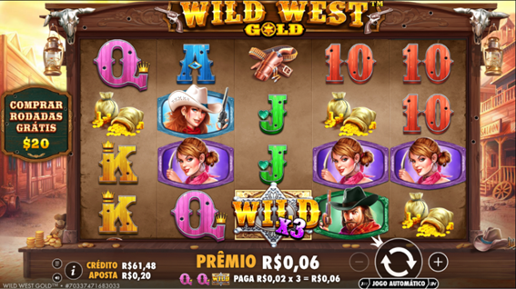 Interface do jogo base de Wild West Gold slot