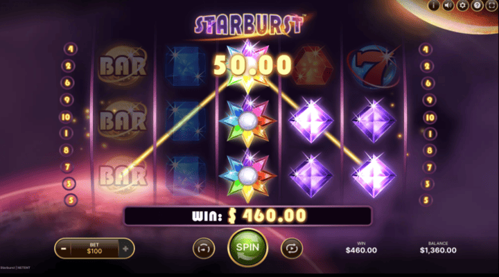 Sess&atilde;o de jogo na slot Starburst da NetEnt.