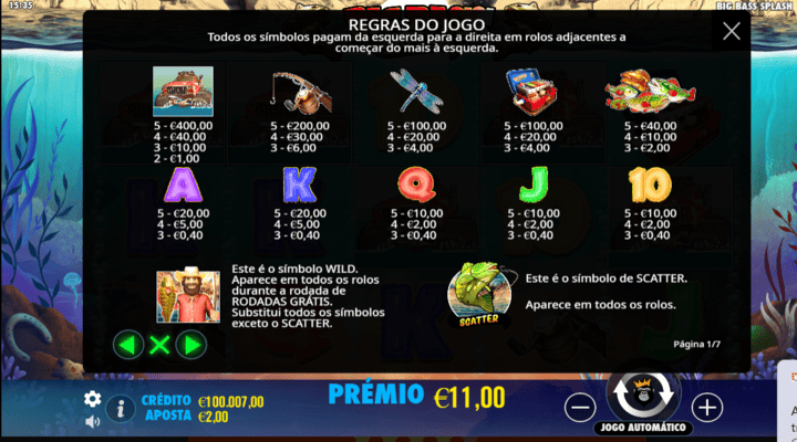 Tabela de pagamentos da slot Big Bass Splash  