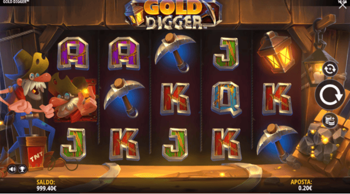 Vis&atilde;o geral de uma sess&atilde;o de jogo na slot Gold Digger, da iSoftBet.