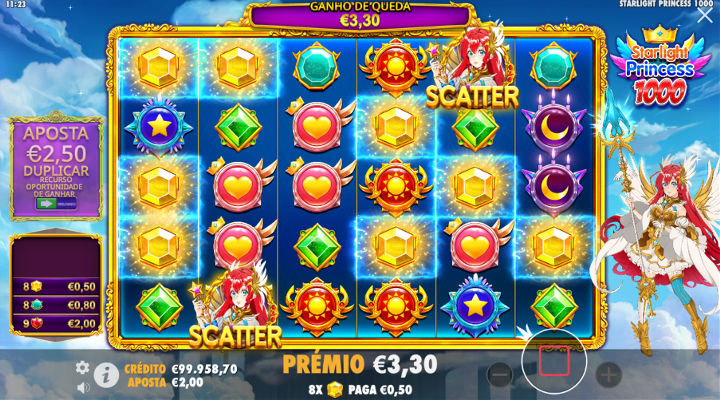 Ganhos de queda em a&ccedil;&atilde;o na slot Starlight Princess 1000