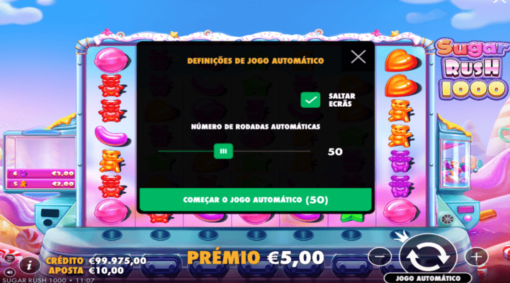 Defini&ccedil;&otilde;es de jogo autom&aacute;tico na slot Sugar Rush 1000