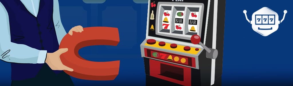 Spielautomat mit Person die einen Magneten hält