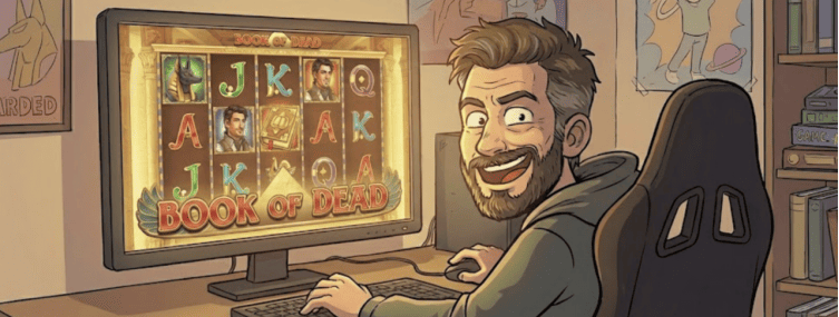 Spieler sitzt am Computer und spielt Book of Dead