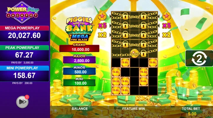 Piggies and the Bank Mega Fire Blaze Power Play Slot Screenshot