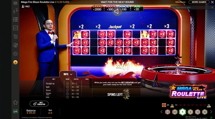 Mega Fire Blaze Roulette Live bonus feature in action