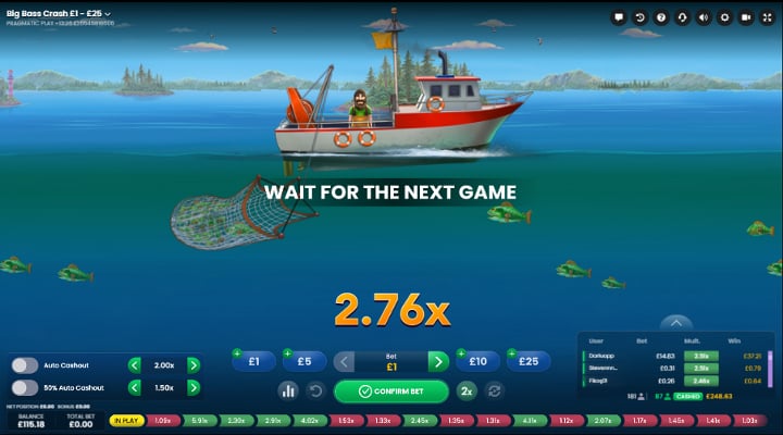 Big Bass Crash screen showing the player waiting for the next round