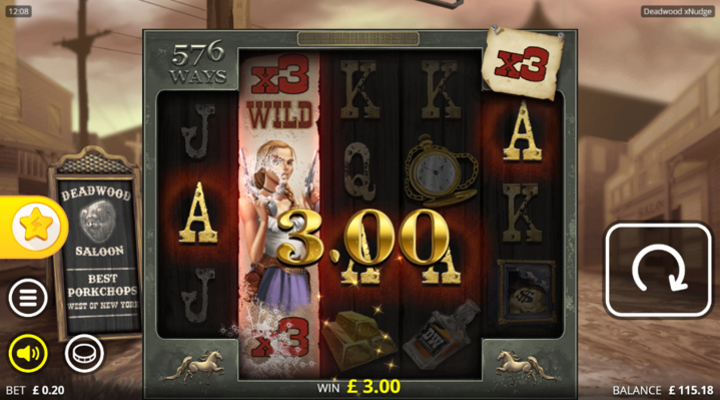 The bounty hunter wild nudged 3x, increasing the multiplier and resulting in a win worth 15x